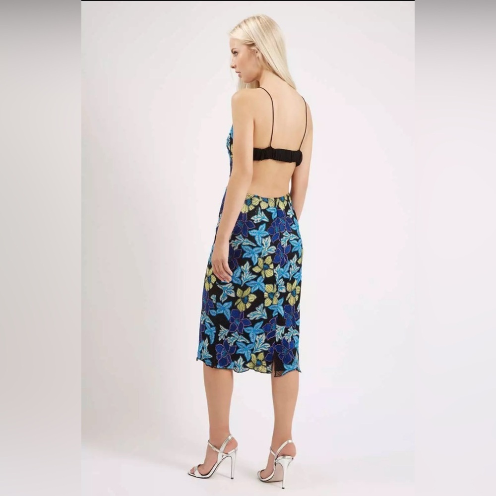 Topshop Floral Print Crochet Halter Dress Sz 2 US 6 UK $330 NWT Limited Edition - Picture 2 of 6